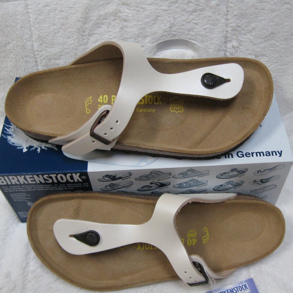 Birkenstock GIZEH Pearl Leather White 40 R US W 9 M 7